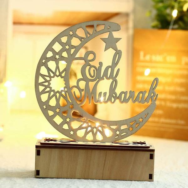 Eid Mubarak Crescent with Bottom Light Stand