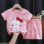 A set of short-sleeved T-shirt and matching shorts, featuring a range of attractive designs that reflect the spirit of childhood and add a touch of joy to your little one's look.
