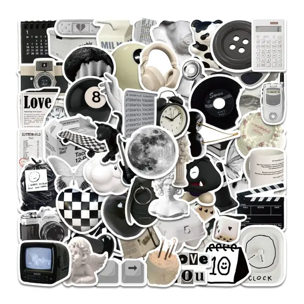 White label stickers in black and white