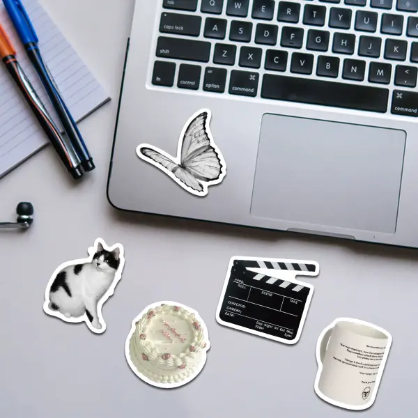 White label stickers in black and white