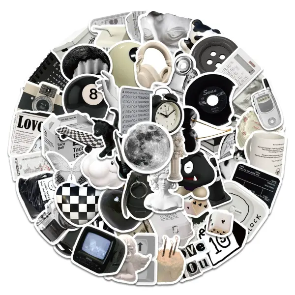 White label stickers in black and white
