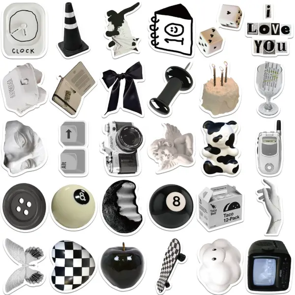 White label stickers in black and white