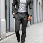 Simple casual suit with a light cut. Two-piece suit.