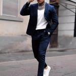 Simple casual suit with a light cut. Two-piece suit.