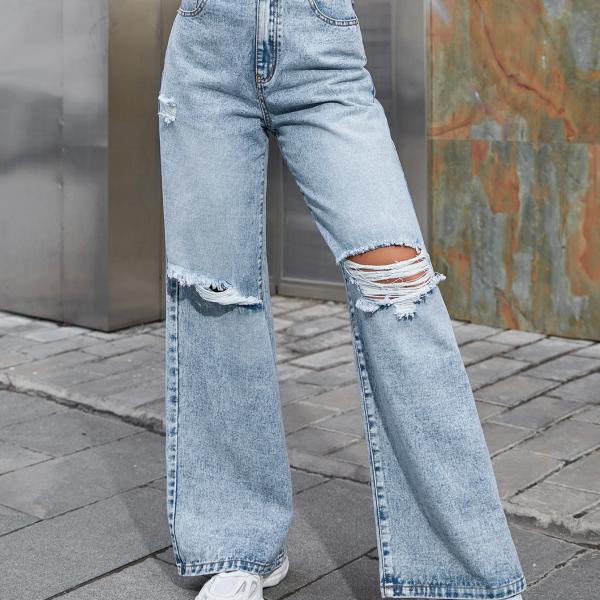 Casual High-Waisted Wide-Leg Jeans