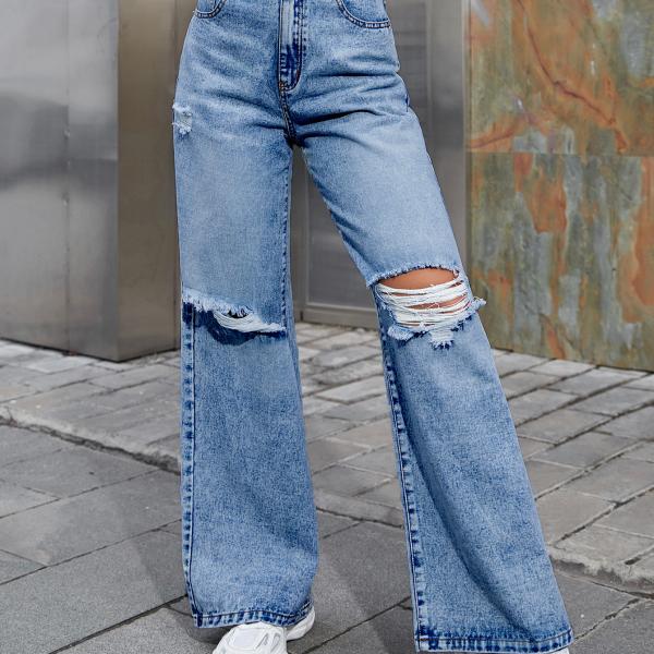 Casual High-Waisted Wide-Leg Jeans
